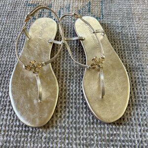 Tory Burch Gold Floral Embellished Sandals